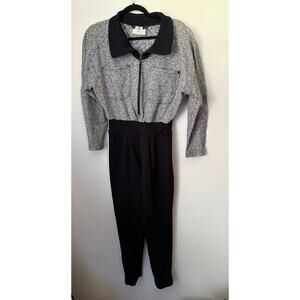 Vintage 80’s Cache Heather Gray Black Strirrup Jumpsuit One Piece Small Mediium